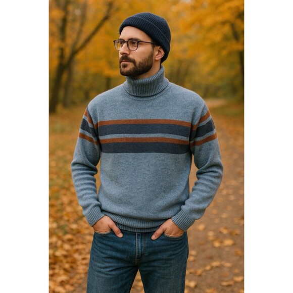 Black Brown 1826 Men’s Y2K Retro Wool Turtleneck Sweater Ski Lodge Preppy Sz XL - Picture 2 of 8